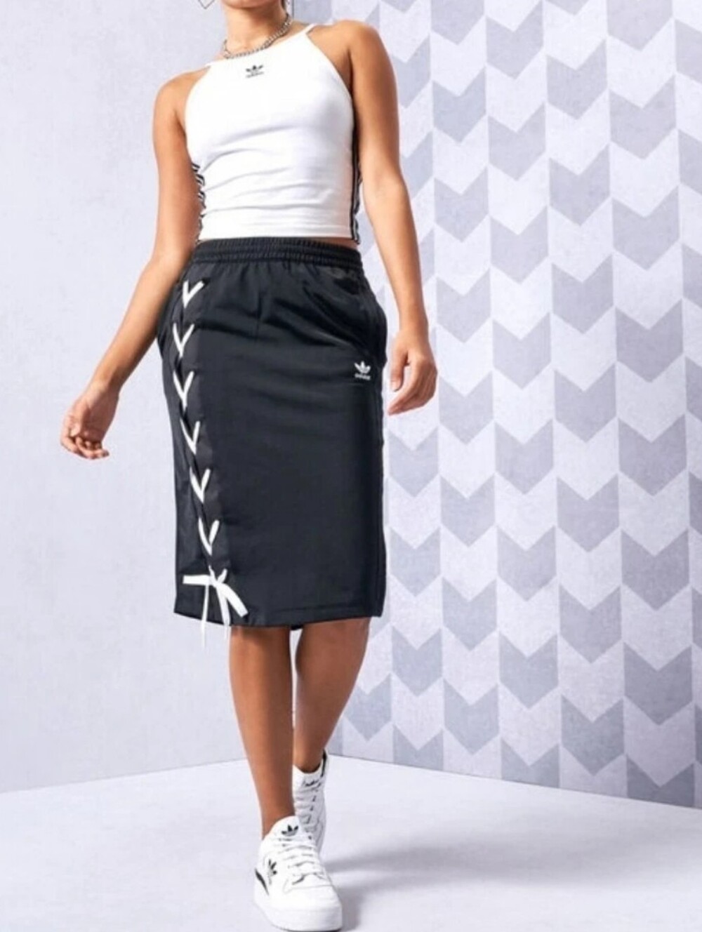 adidas Black A-Line Skirt with Side Lace-Up